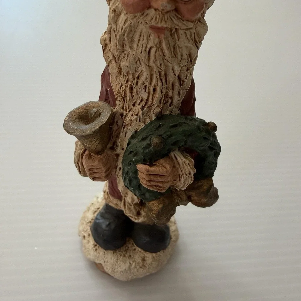 Vintage Tall Skinny Santa Claus Figurine Wreath Bell Primitive Christmas Decor